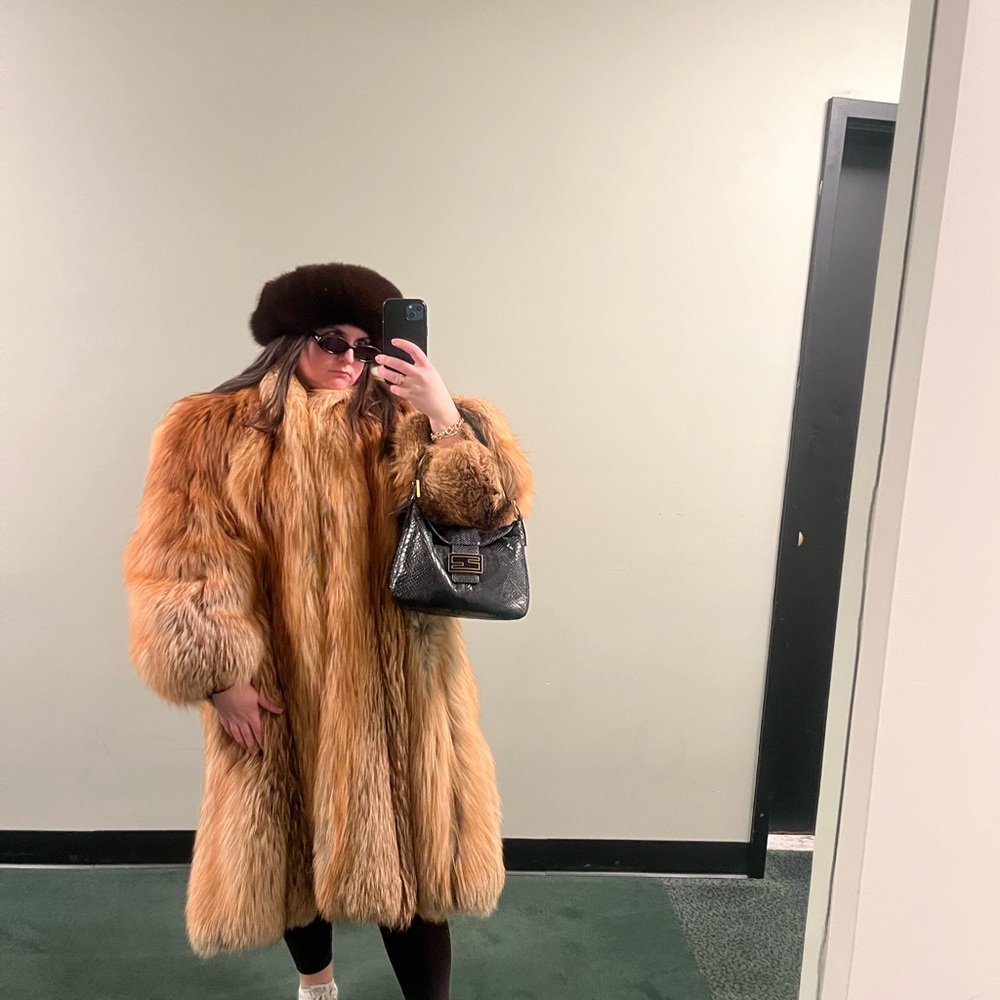 Vintage Donna Karan size M 100% fox fur full length coat.